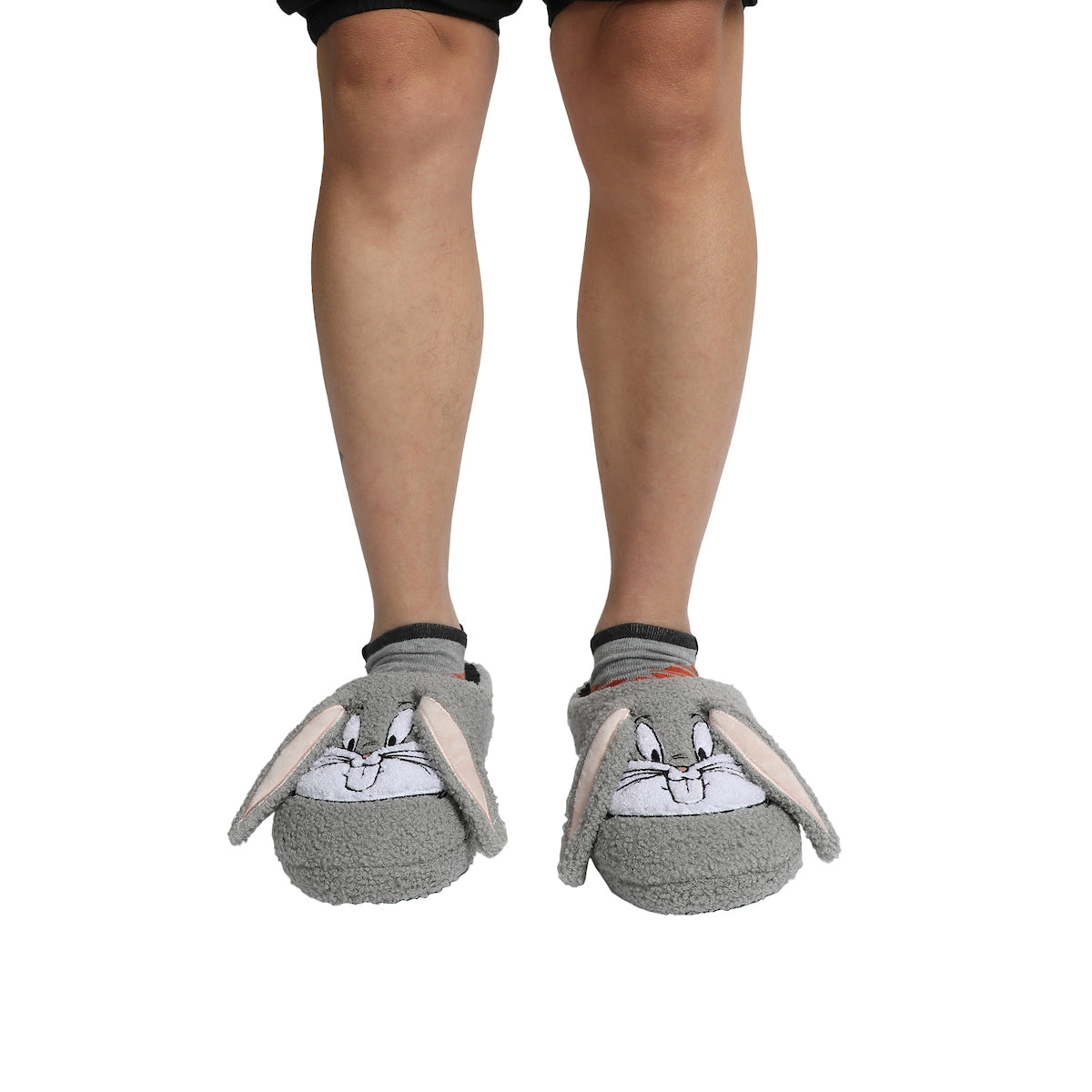 Looney Tunes Bugs Bunny Face Adult Gray Scuff Slippers