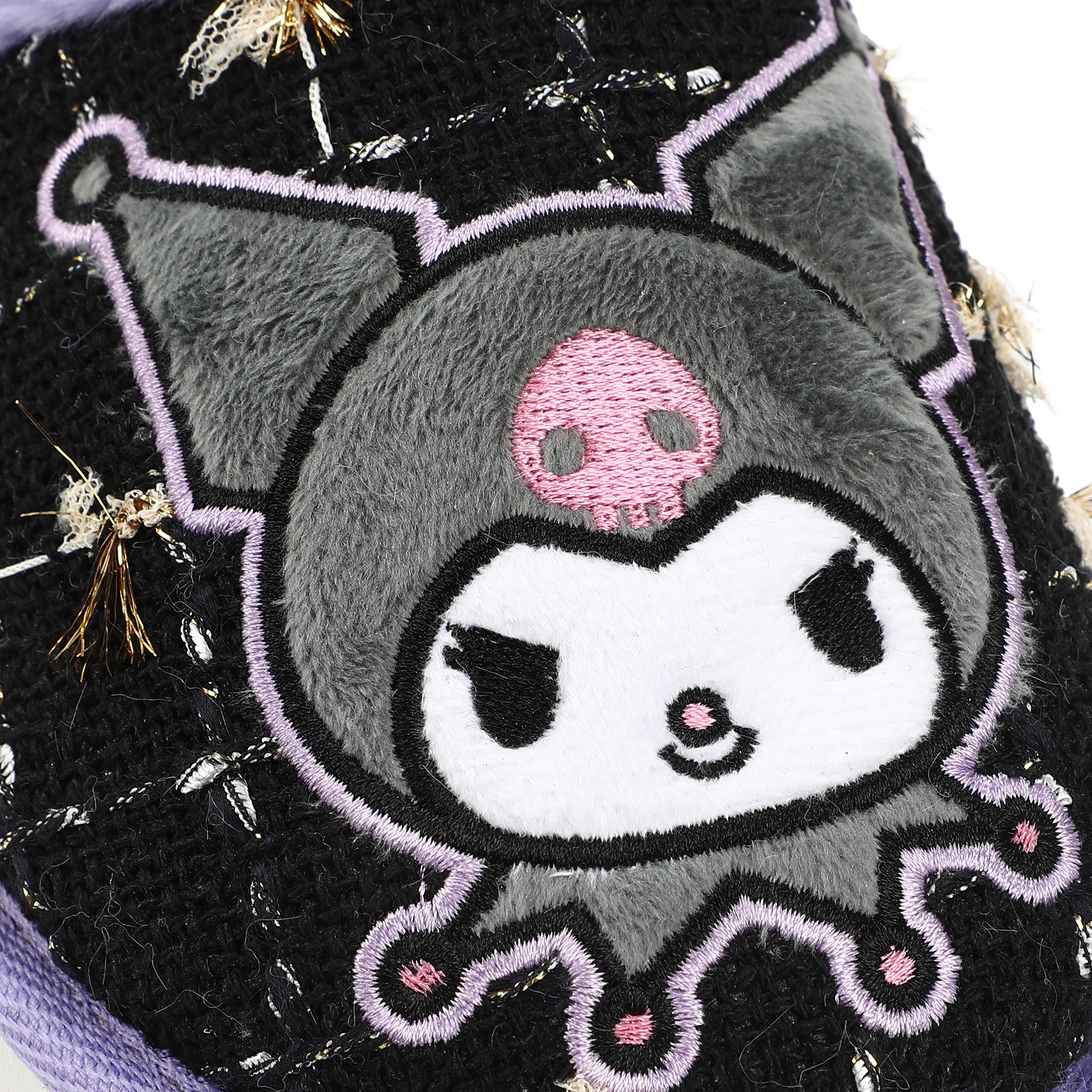 Kuromi Character & Rhinestones Women's Black Tweed Mules