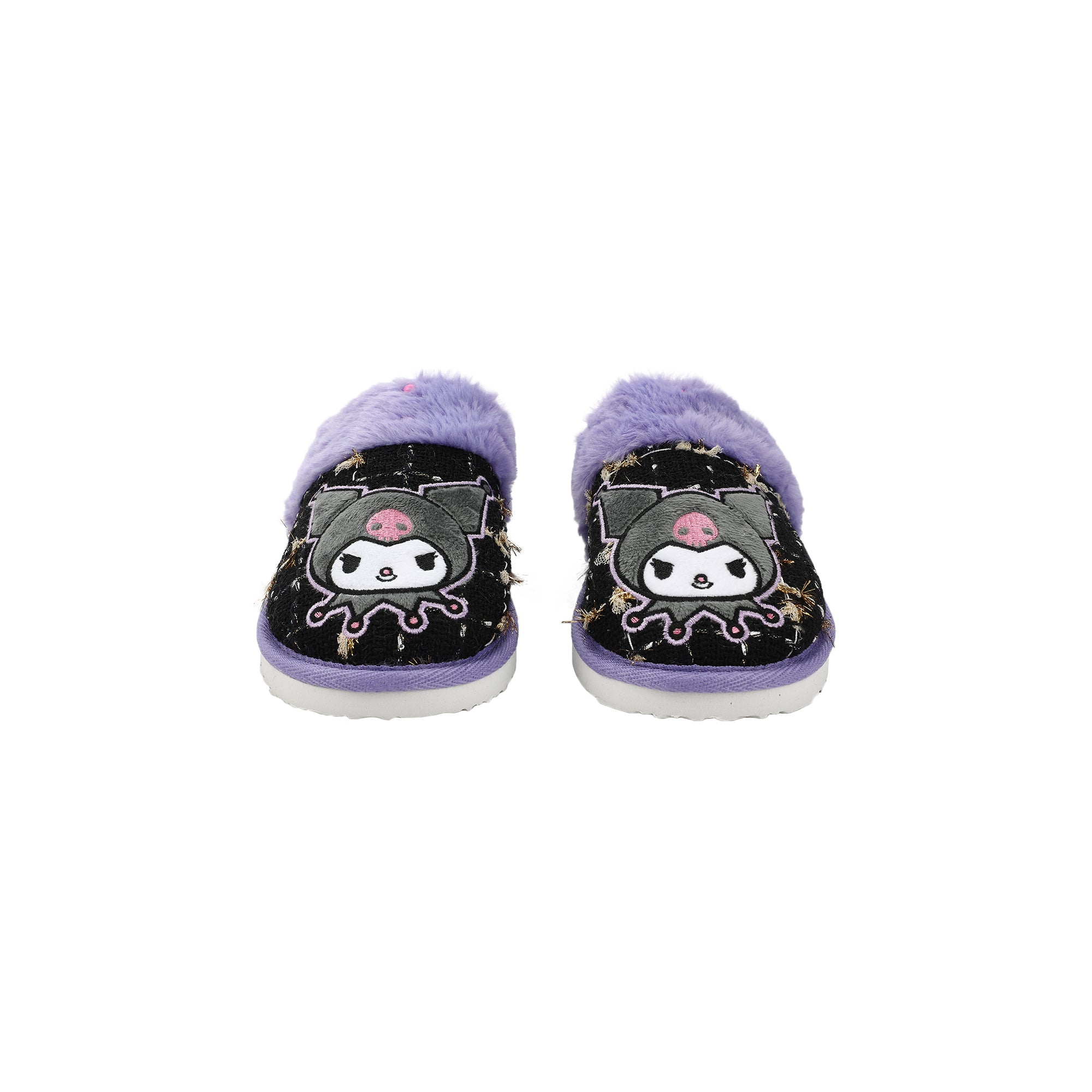 Kuromi Character & Rhinestones Women's Black Tweed Mules