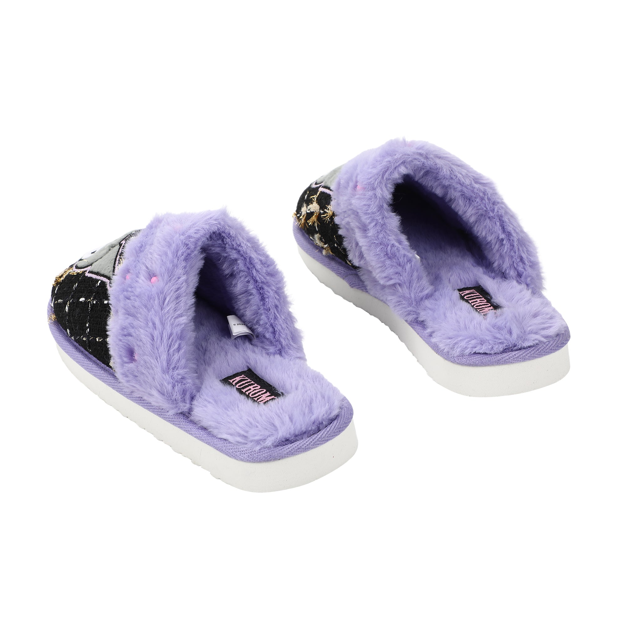 Kuromi Character & Rhinestones Women's Black Tweed Mules