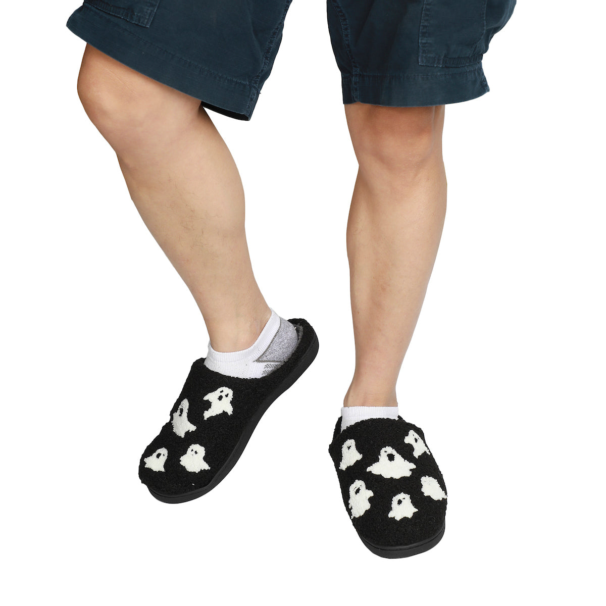 Halloween Ghosts Adult Black Scuff Slippers