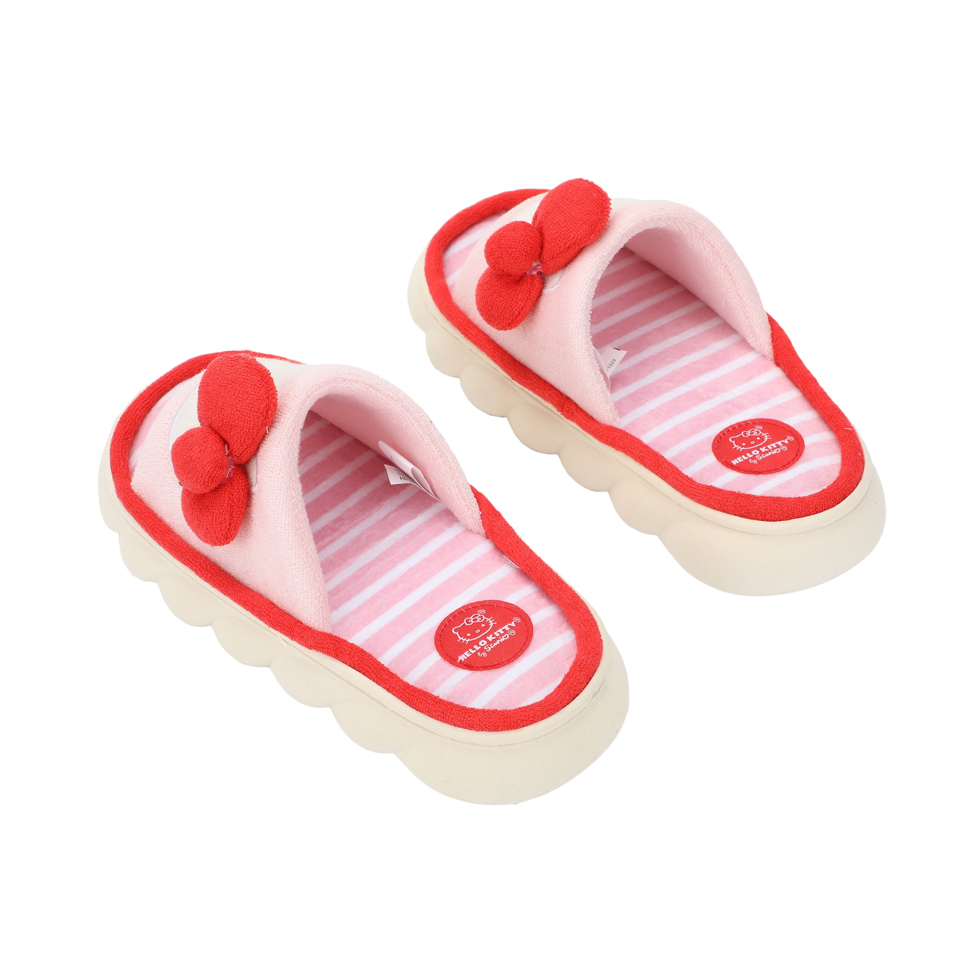 Hello Kitty 3D Character Face Art Women's Pink & White Striped Open-Toed Slide Slippers