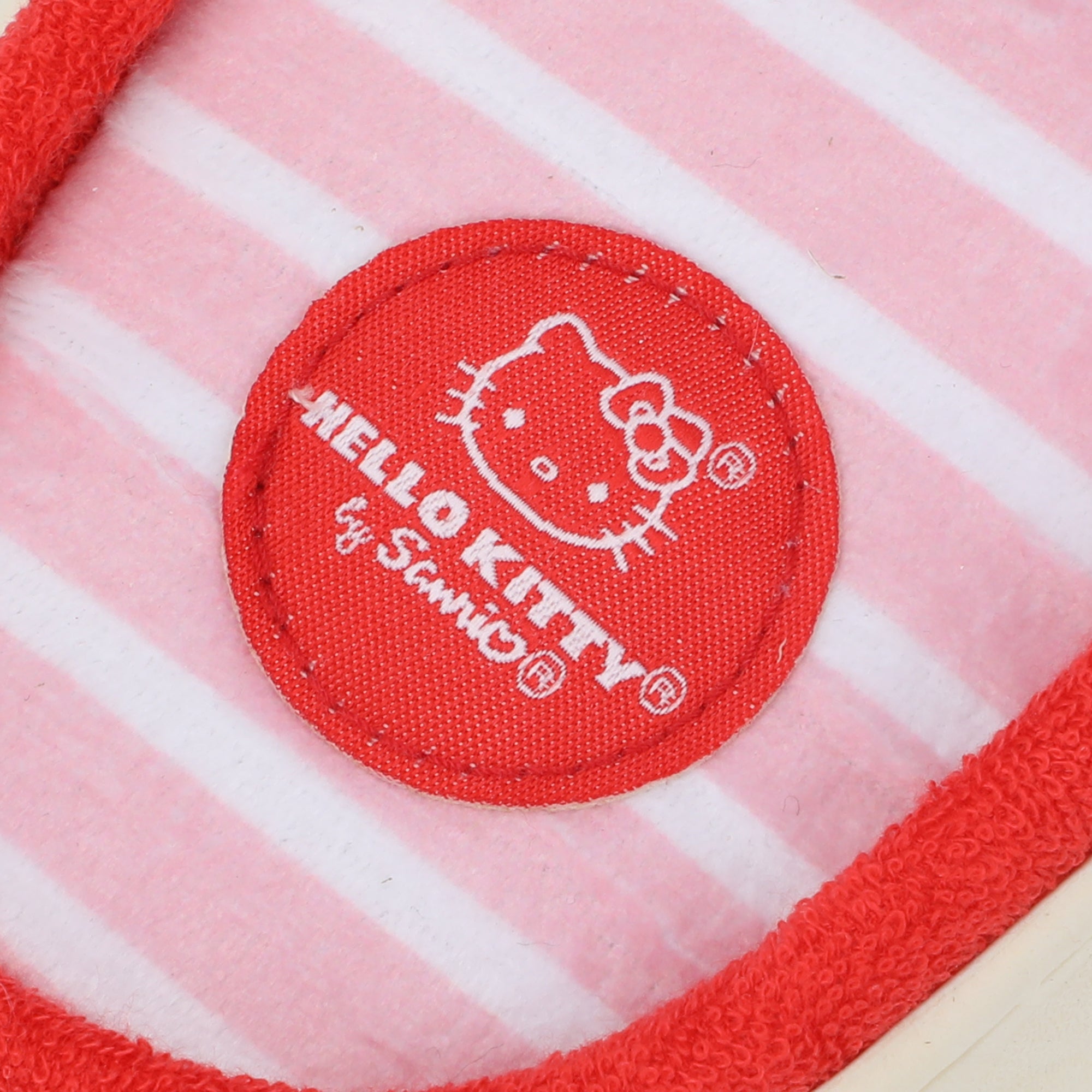 Hello Kitty 3D Character Face Art Women's Pink & White Striped Open-Toed Slide Slippers