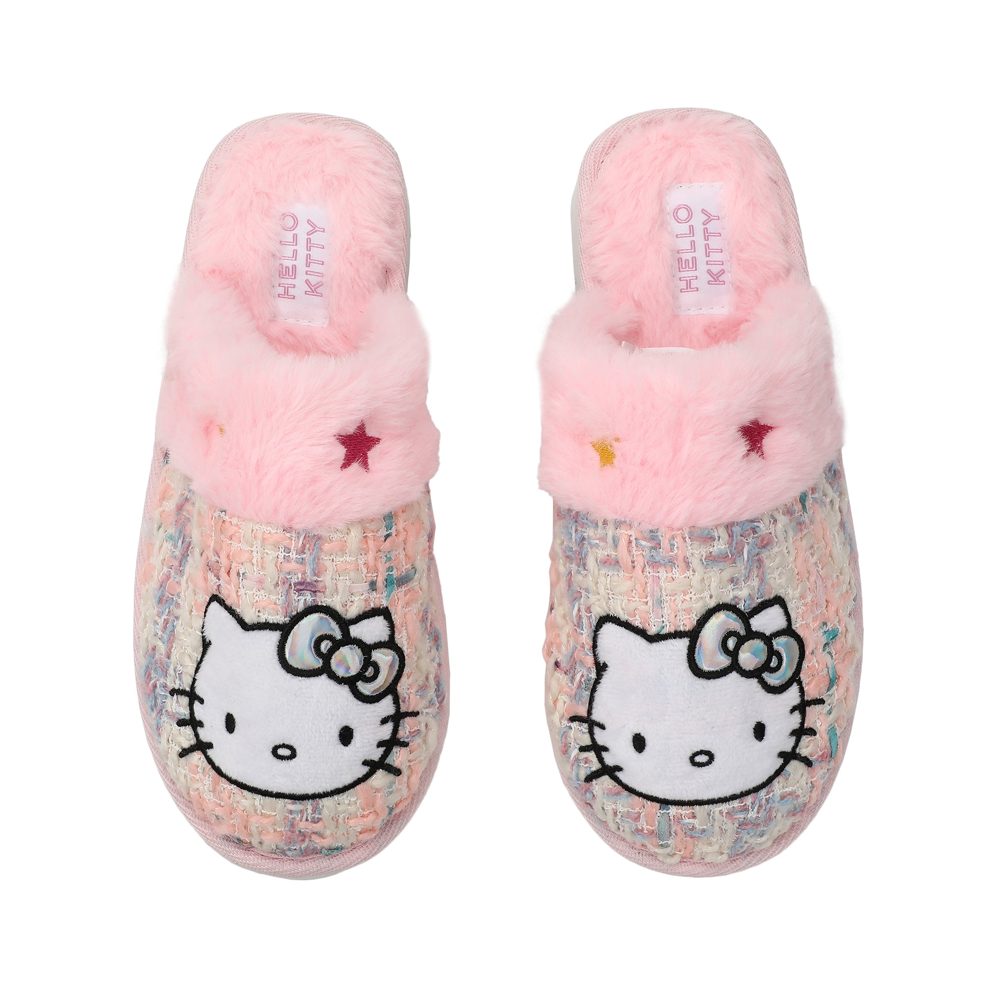 Hello Kitty PVC Sequin Character Patch Women's Gray Tweed Mules
