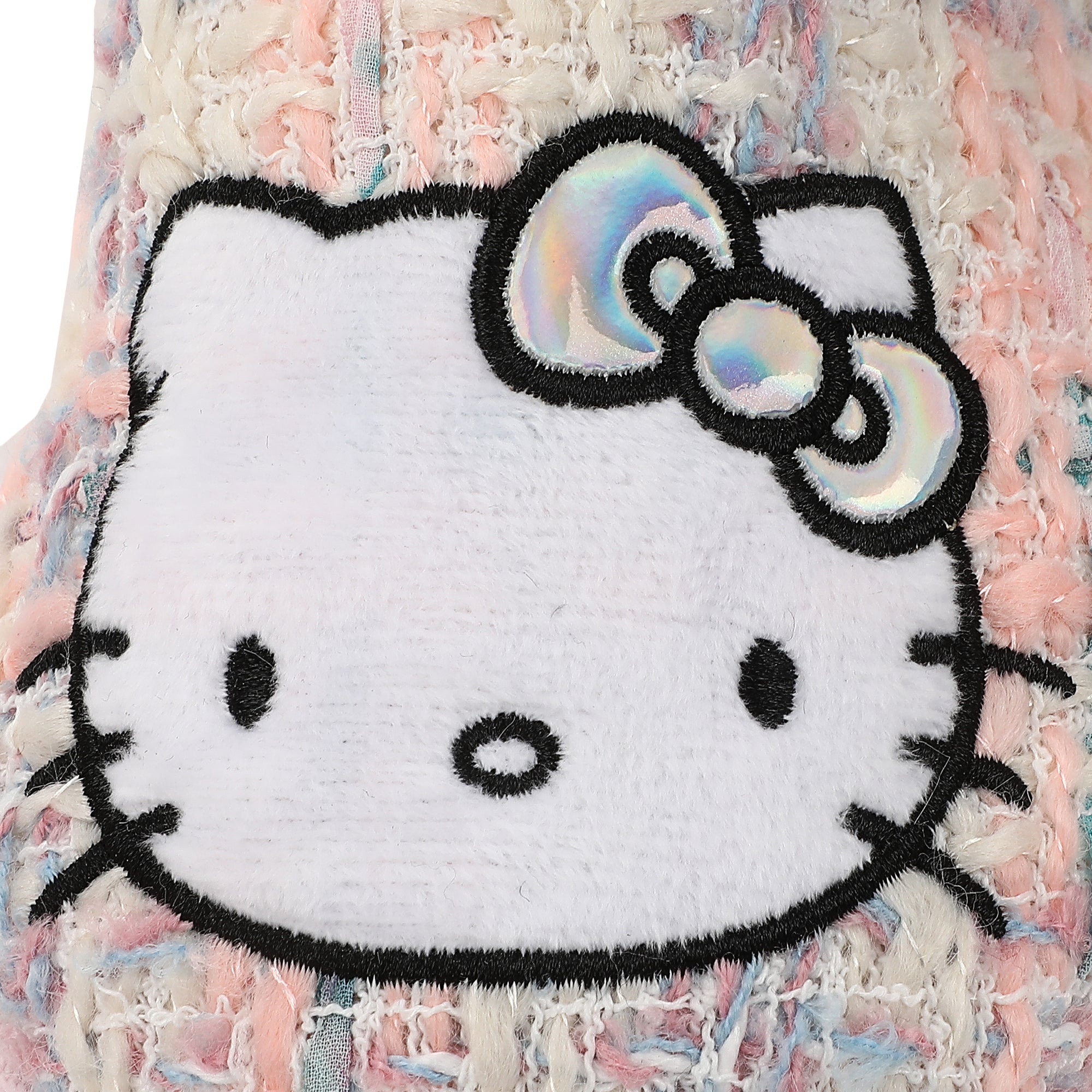Hello Kitty PVC Sequin Character Patch Women's Gray Tweed Mules