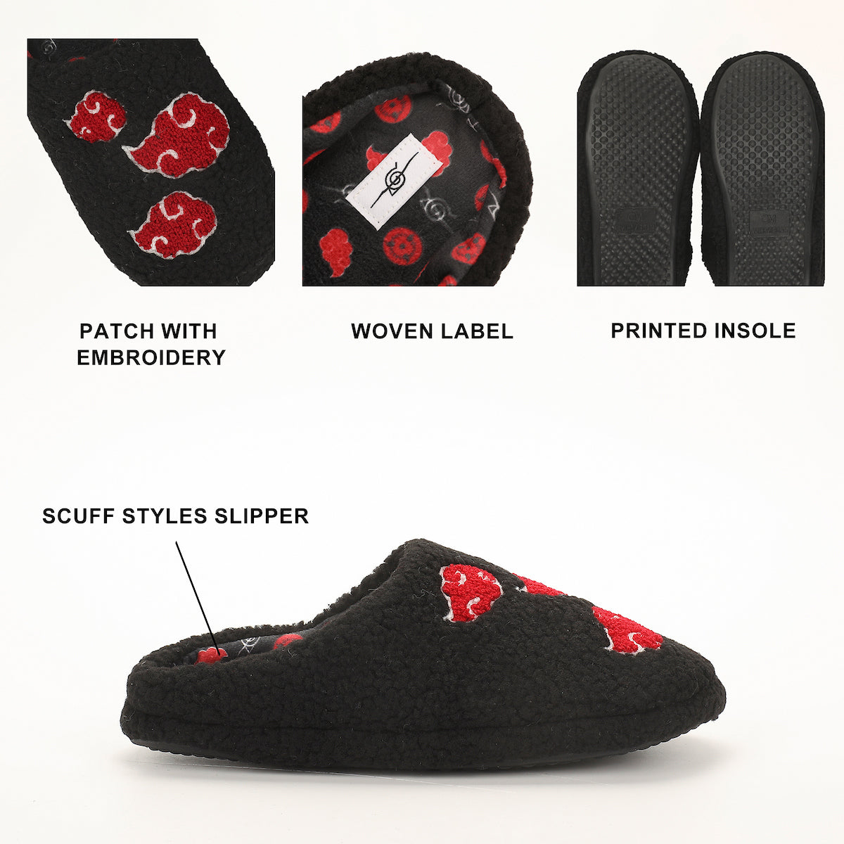 Naruto Akatsuki Patch Logo Women's Black Scuff Slippers