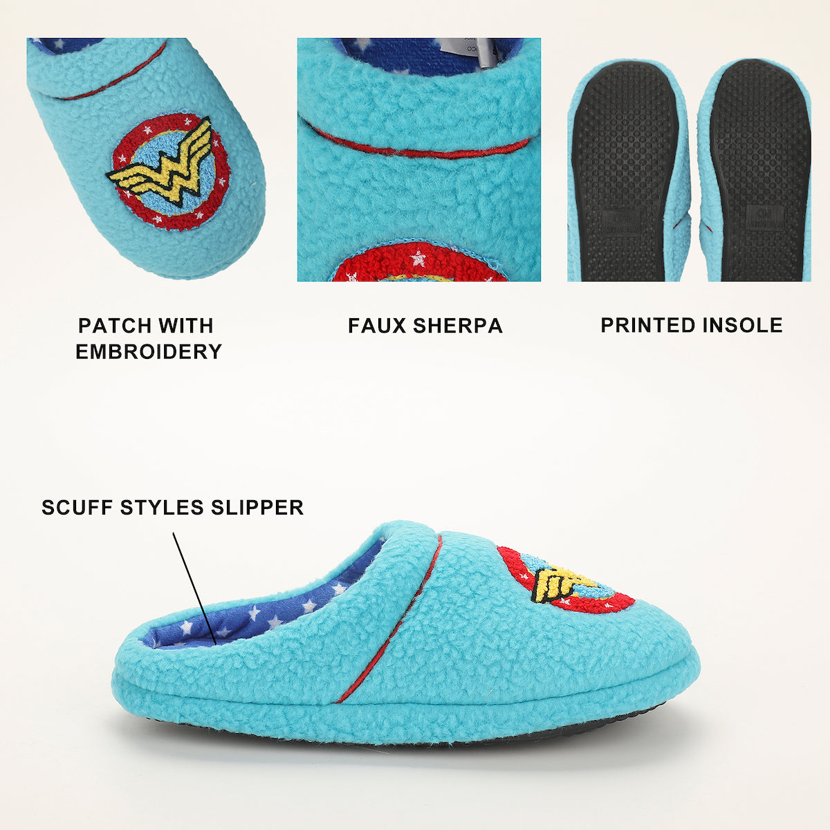 Wonder Woman Logo Women's Blue Scuff Slippers