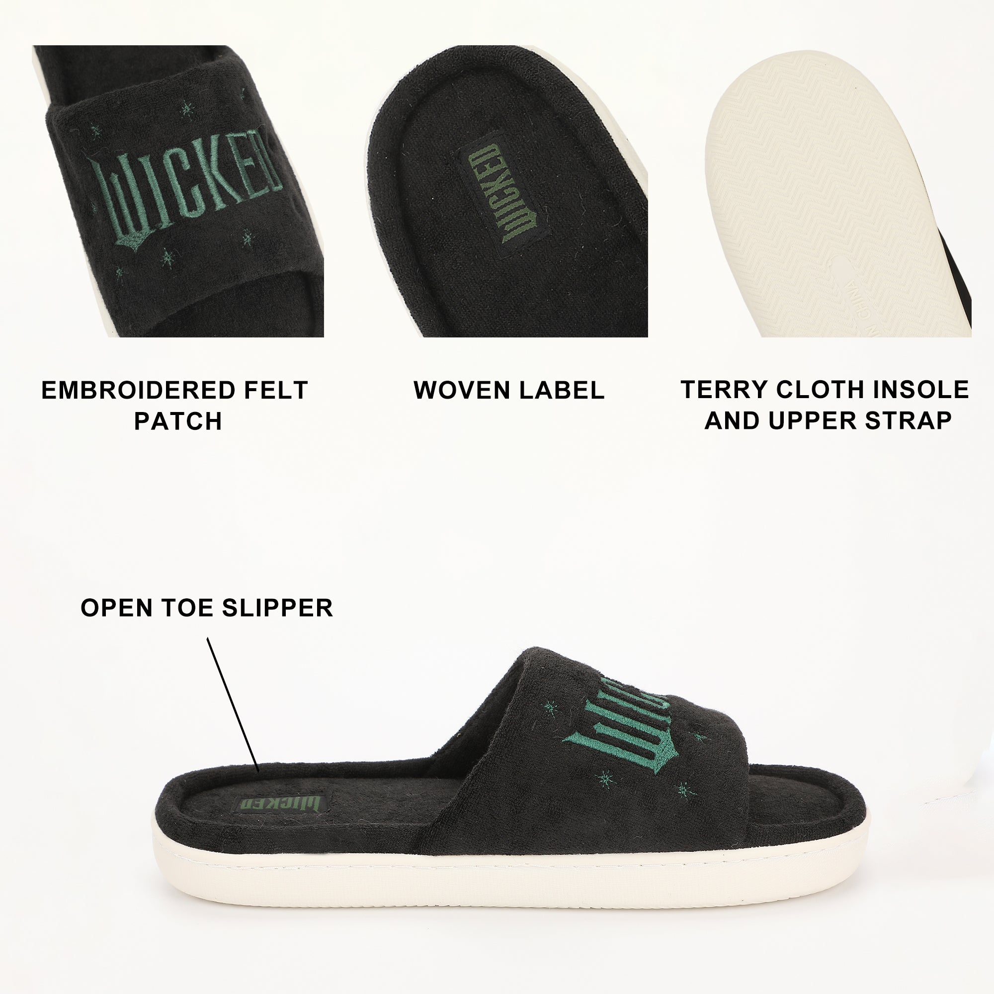 Wicked Embroidered Logo Strap Open Toed Slipper