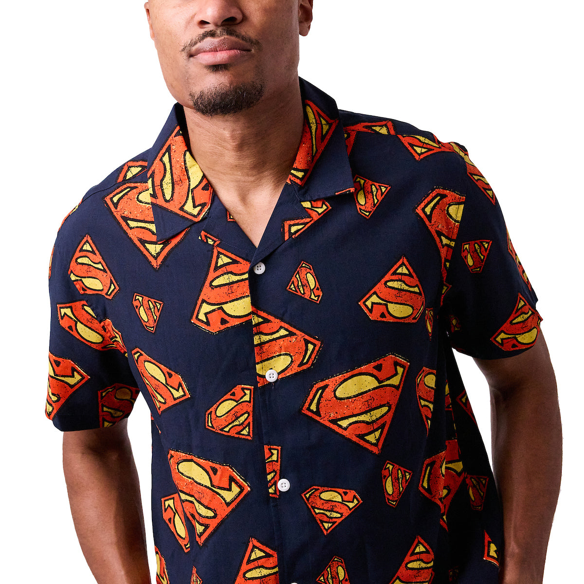 Superman S-Shield All-Over Print Men's Collared Button-Up Short Sleeve Shirt