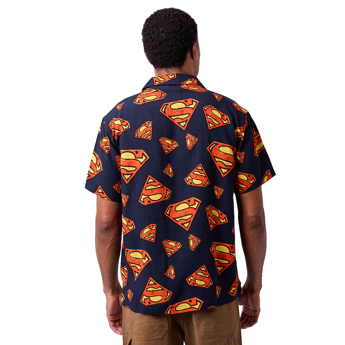 Superman S-Shield All-Over Print Men's Collared Button-Up Short Sleeve Shirt