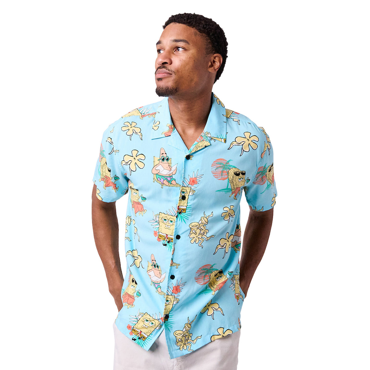 Spongebob Squarepants All-Over Print Men's Collared Button-Up Short Sleeve Shirt