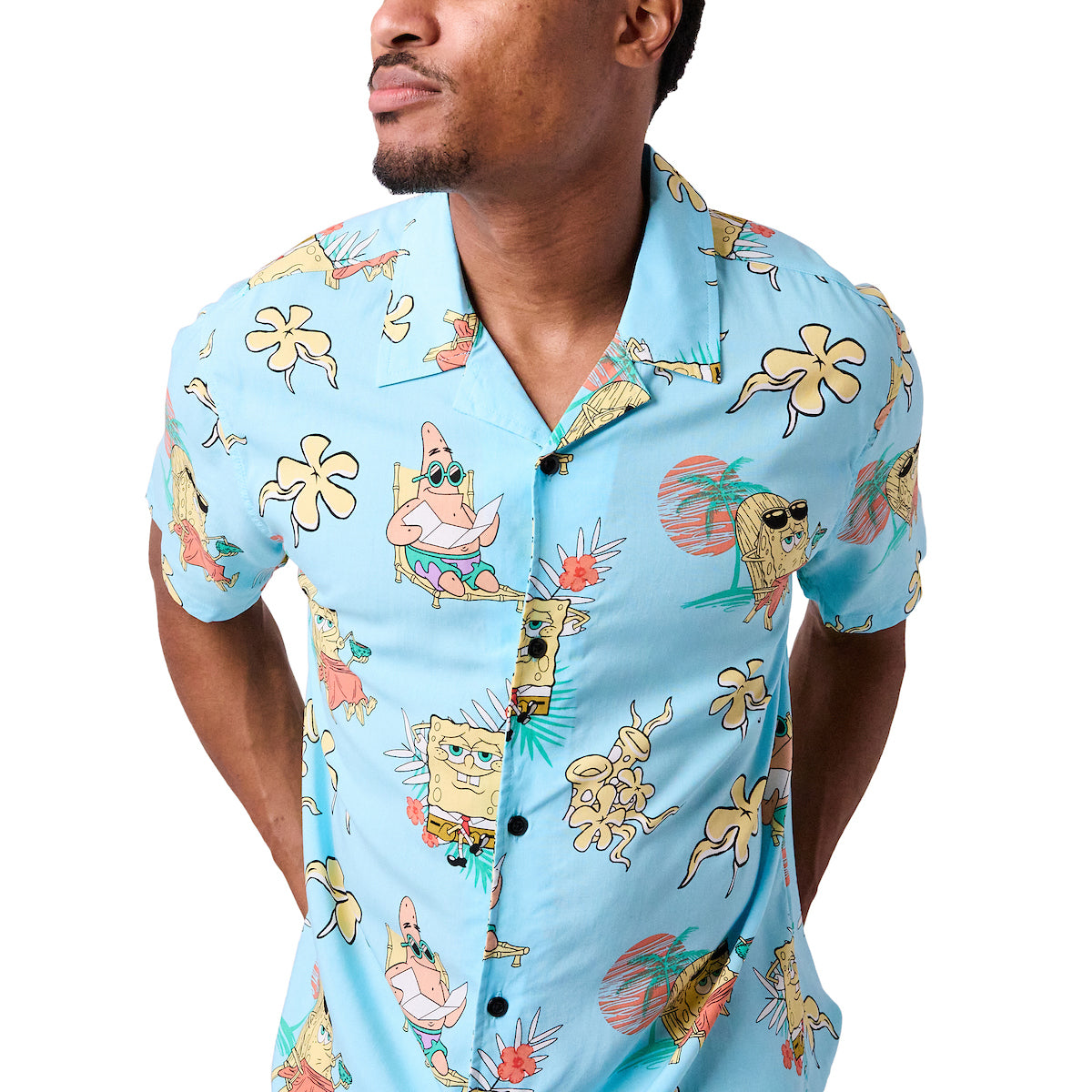 Spongebob Squarepants All-Over Print Men's Collared Button-Up Short Sleeve Shirt