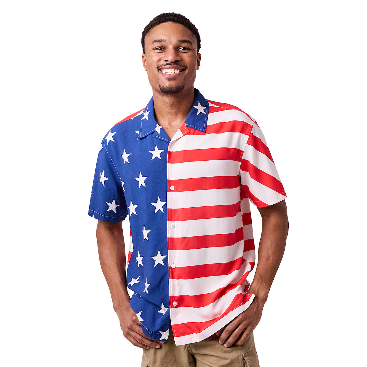 Stars & Stripes United States Flag Men's Collared Button-Up Short Sleeve Shirt