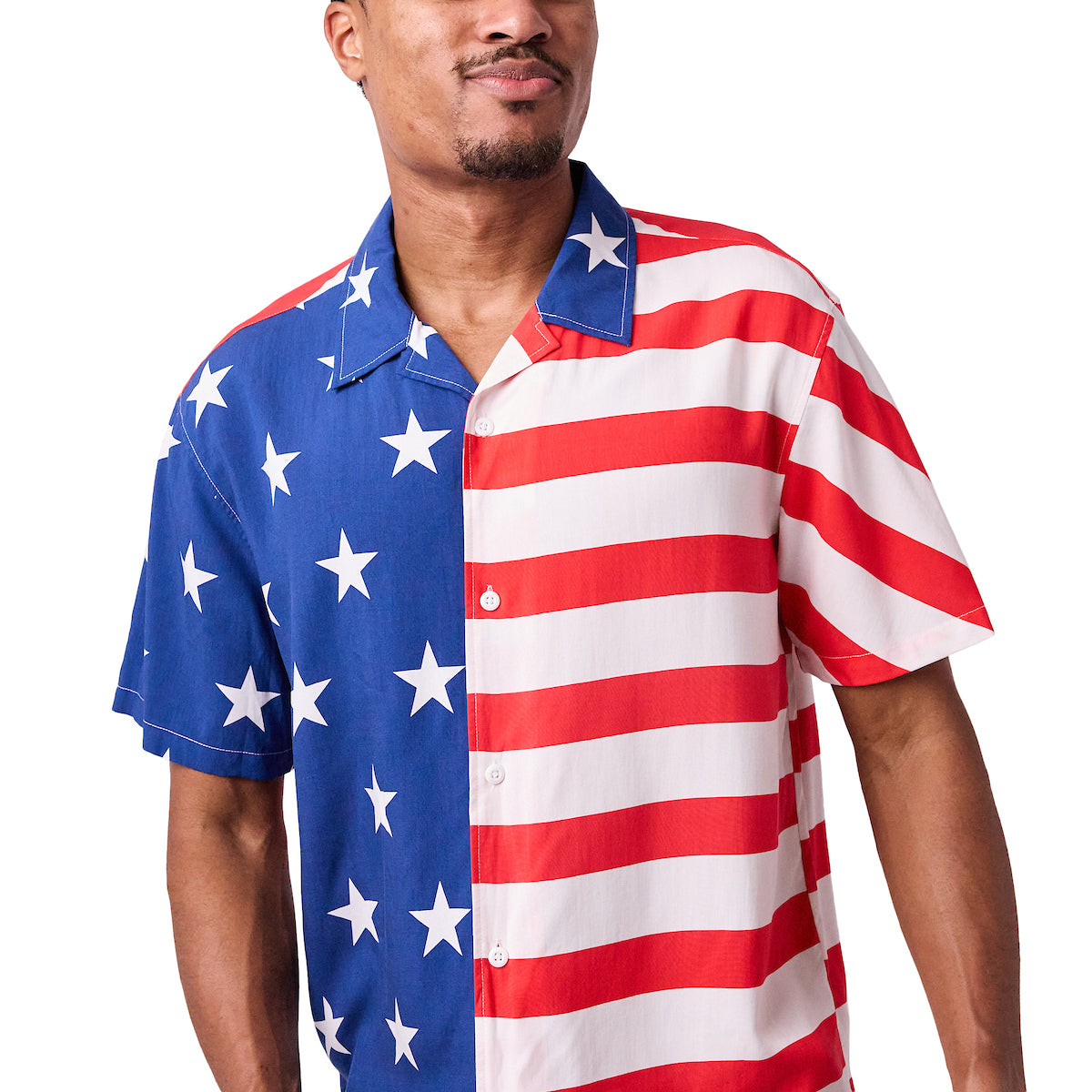 Stars & Stripes United States Flag Men's Collared Button-Up Short Sleeve Shirt