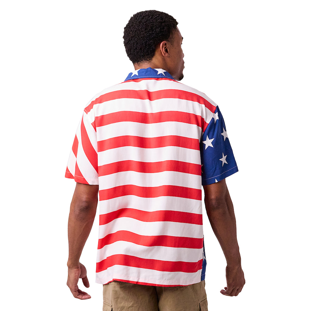 Stars & Stripes United States Flag Men's Collared Button-Up Short Sleeve Shirt