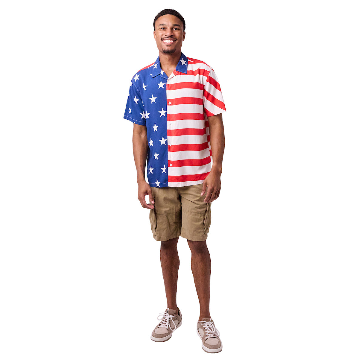 Stars & Stripes United States Flag Men's Collared Button-Up Short Sleeve Shirt