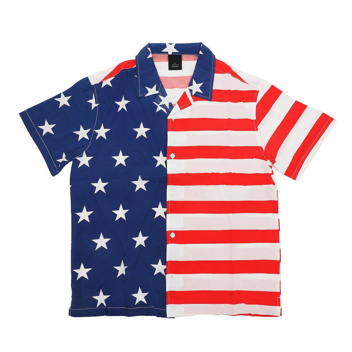 Stars & Stripes United States Flag Men's Collared Button-Up Short Sleeve Shirt