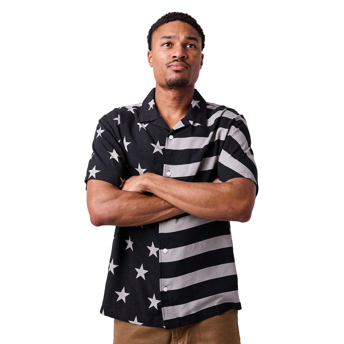 Stars & Stripes United States Flag Men's Collared Button-Up Short Sleeve Shirt