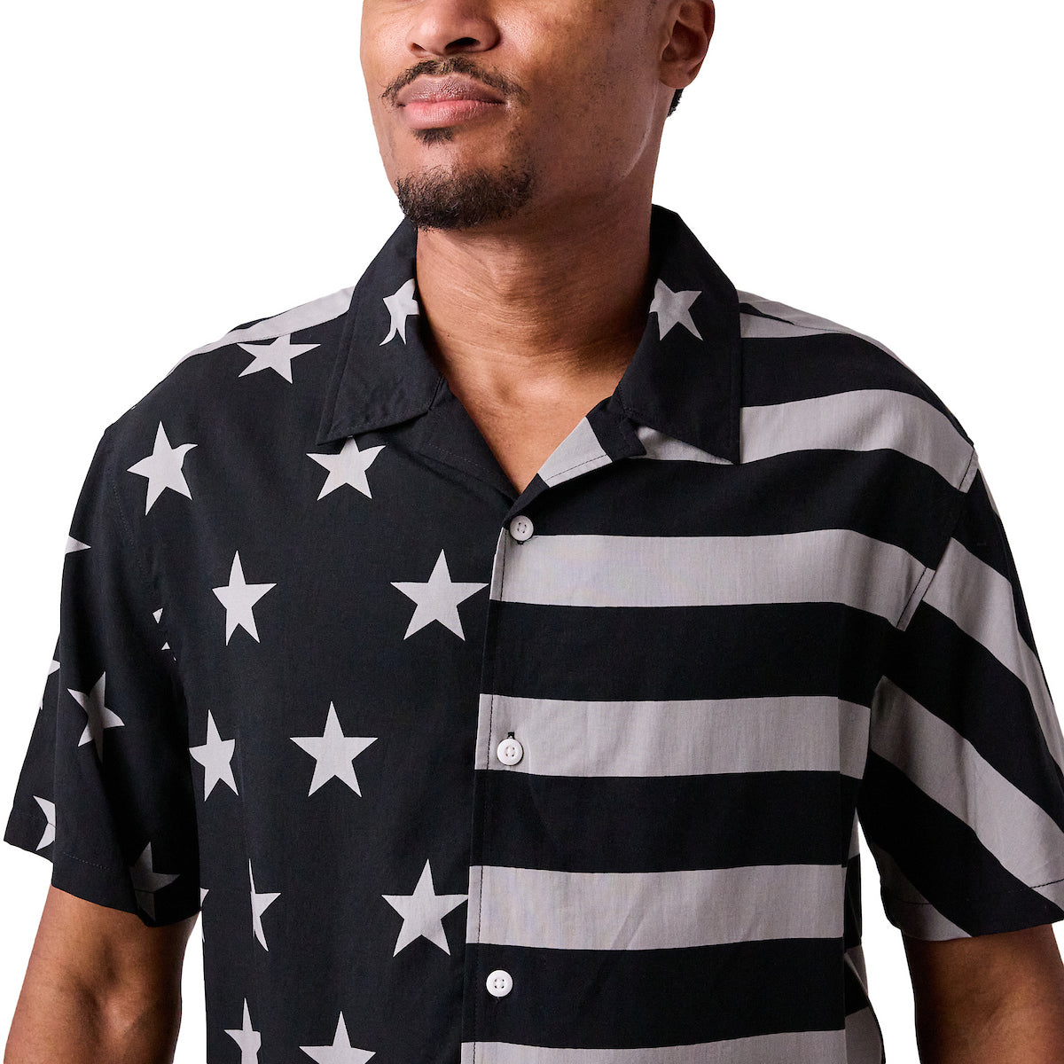 Stars & Stripes United States Flag Men's Collared Button-Up Short Sleeve Shirt