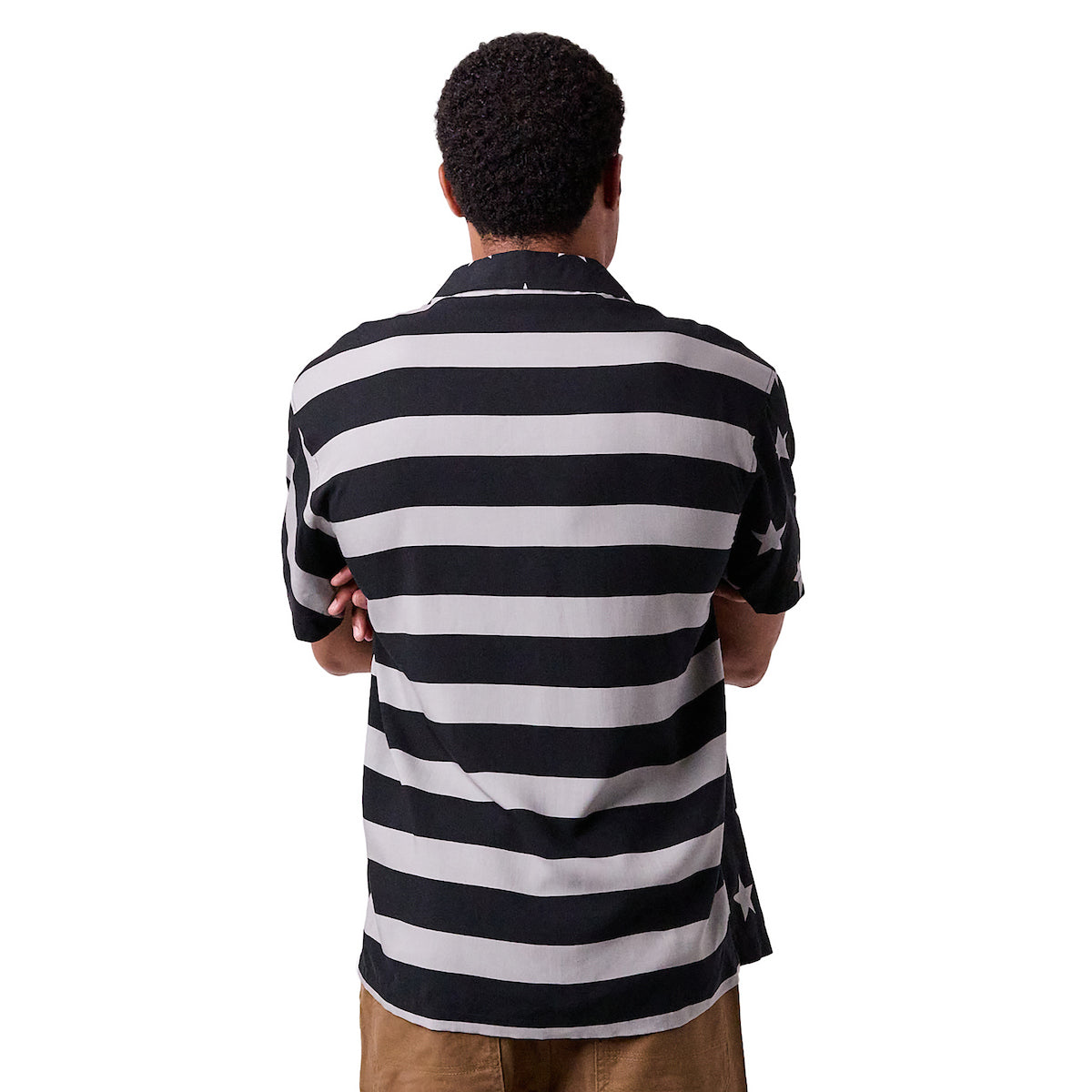 Stars & Stripes United States Flag Men's Collared Button-Up Short Sleeve Shirt