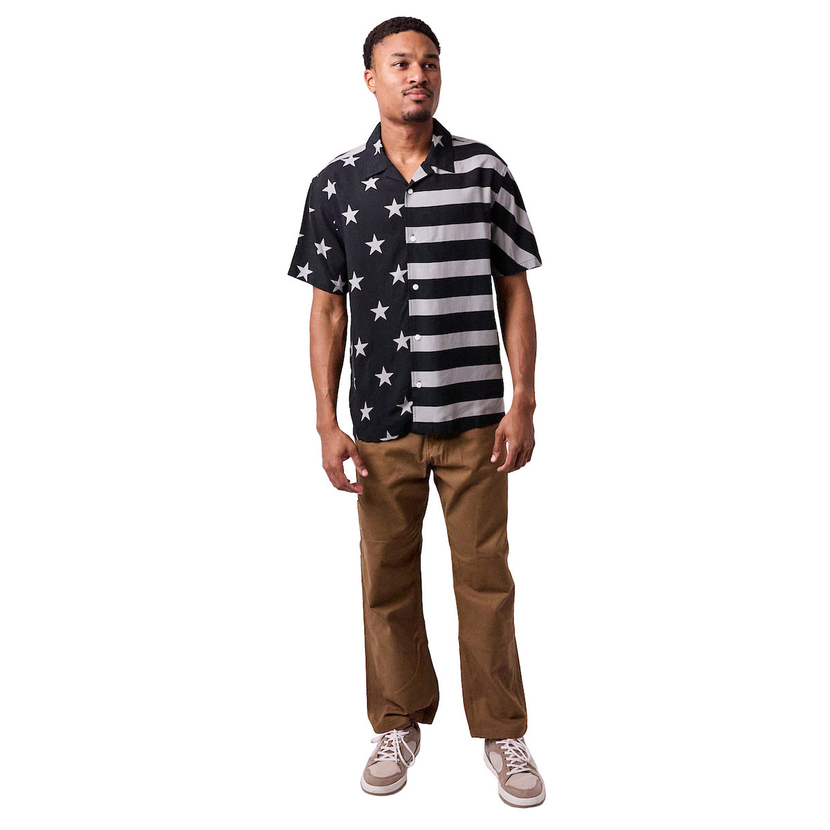 Stars & Stripes United States Flag Men's Collared Button-Up Short Sleeve Shirt