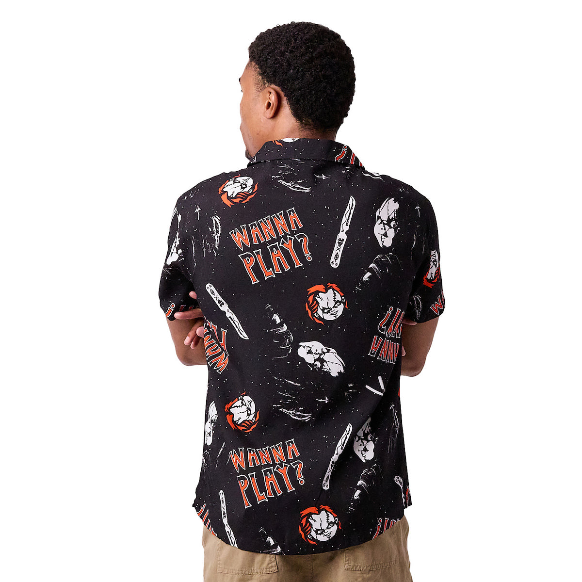 Chucky and Tiffany Heads AOP Black Woven Top Button Down Shirt