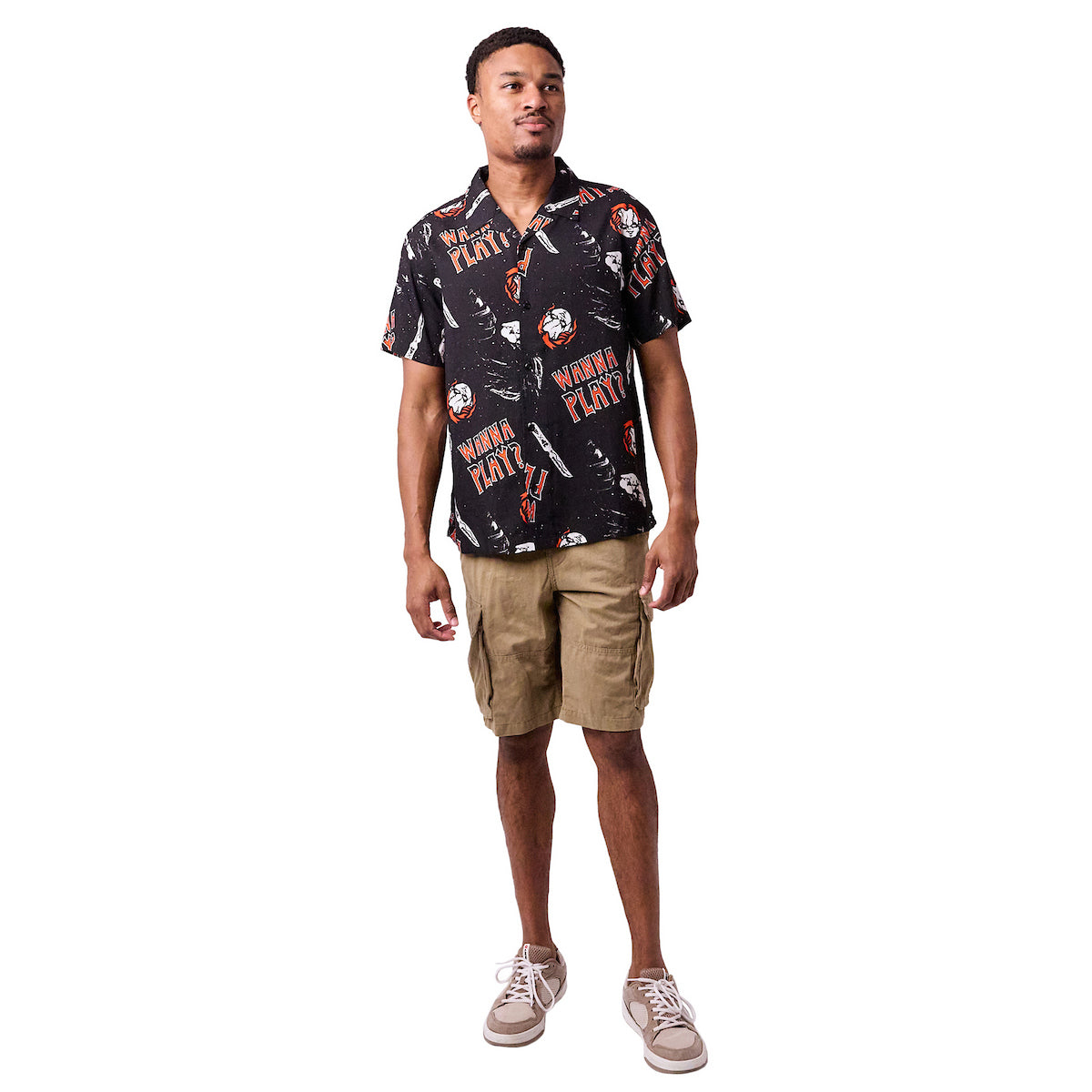 Chucky and Tiffany Heads AOP Black Woven Top Button Down Shirt