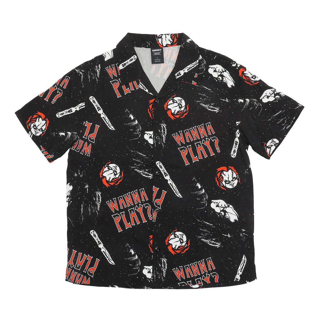 Chucky and Tiffany Heads AOP Black Woven Top Button Down Shirt