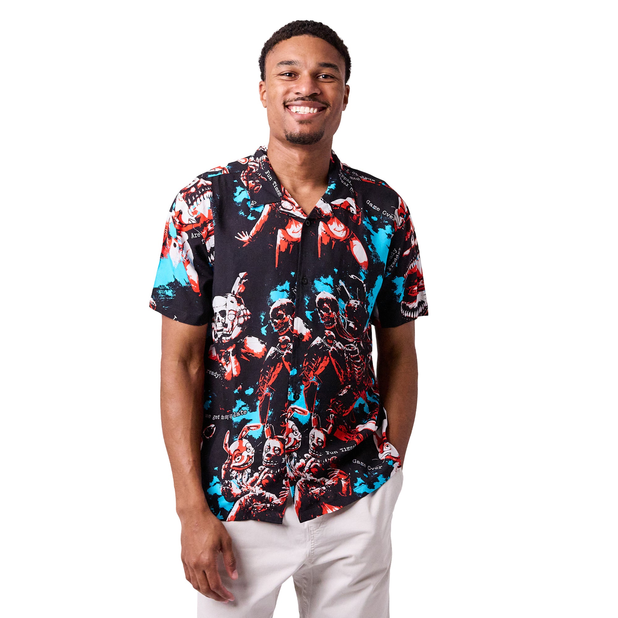 Five Nights at Freddy's Bonnie the Bunny All-Over Print Men's Collared Button-Up Short Sleeve Shirt