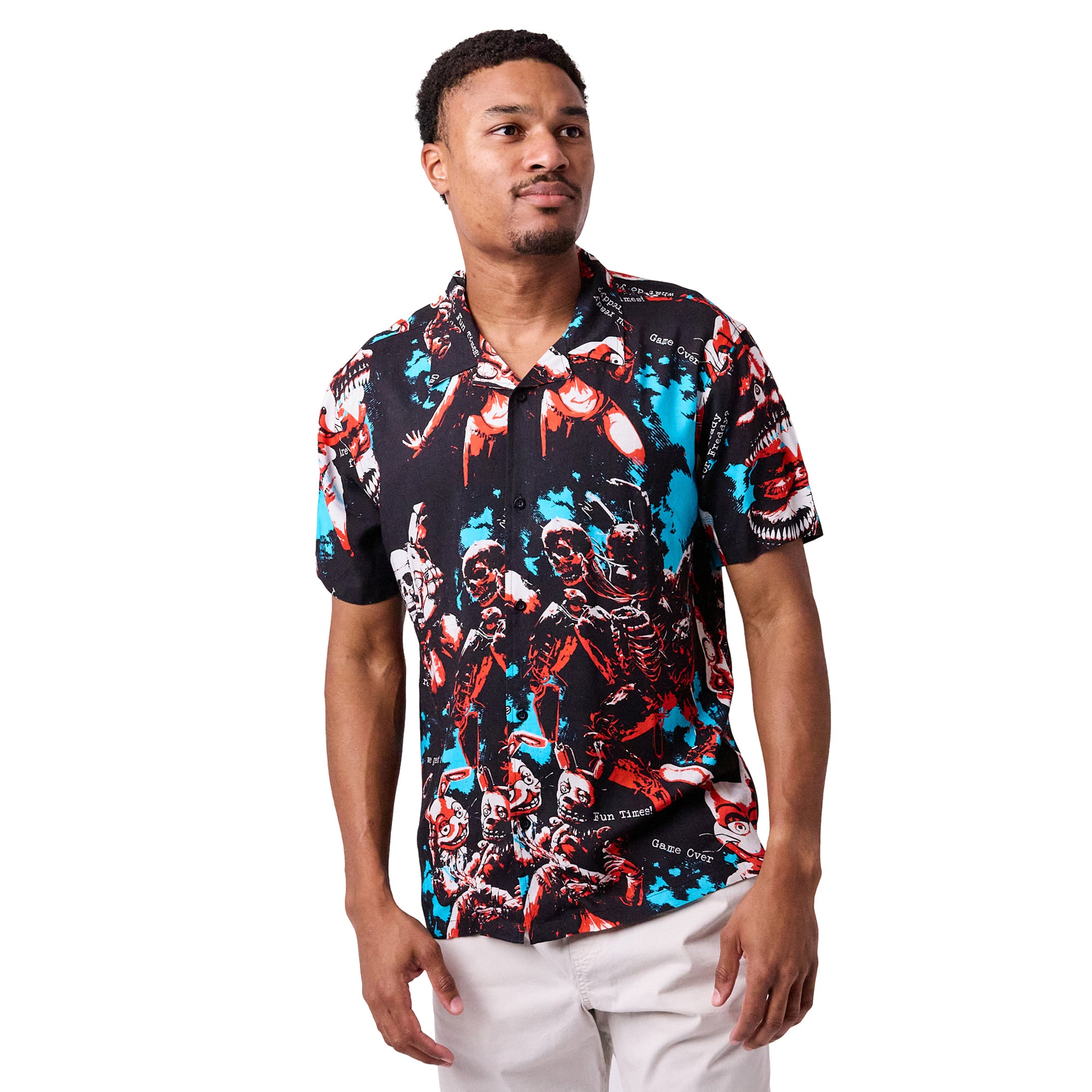 Five Nights at Freddy's Bonnie the Bunny All-Over Print Men's Collared Button-Up Short Sleeve Shirt