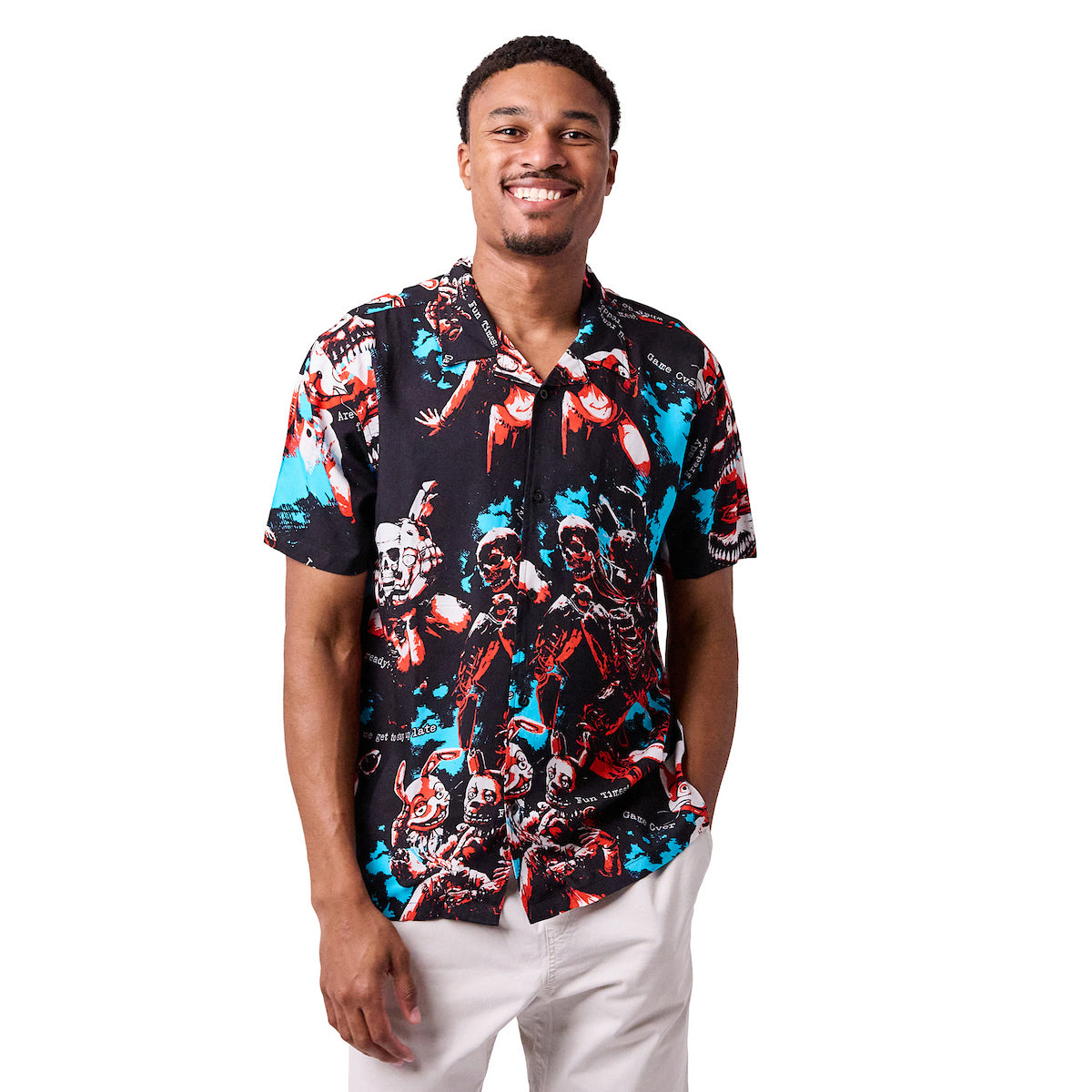 Five Nights at Freddy's Bonnie the Bunny All-Over Print Men's Collared Button-Up Short Sleeve Shirt