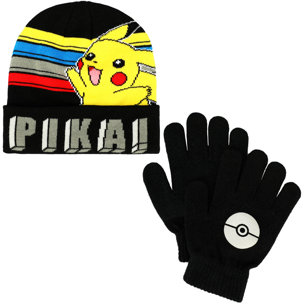 Pokemon Pikachu knitted Beanie and Gloves Set for kids