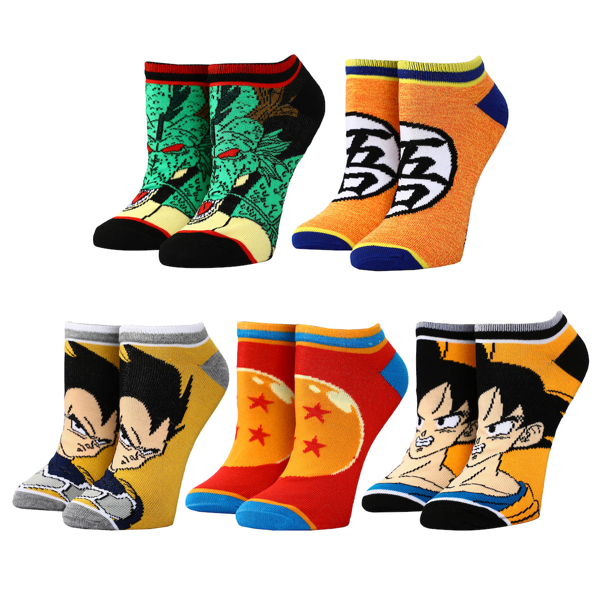 Dragon Ball Mixed Icon and Character Close Up 5-Pack Ankle Socks