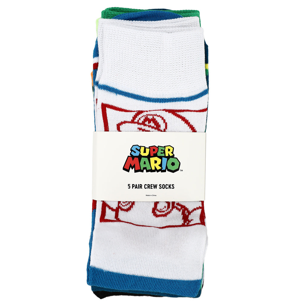 Super Mario Split Mens Collectible  Crew Sock 5 pack
