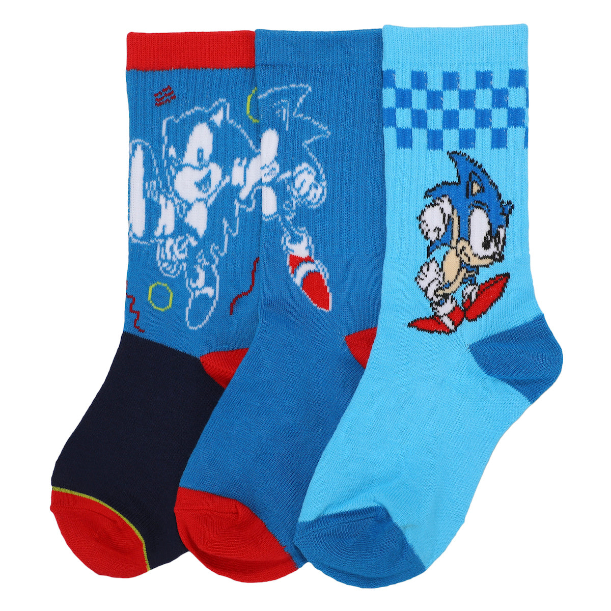 Sonic The Hedgehog Character Casual Crew Socks for Boys 3-Pack