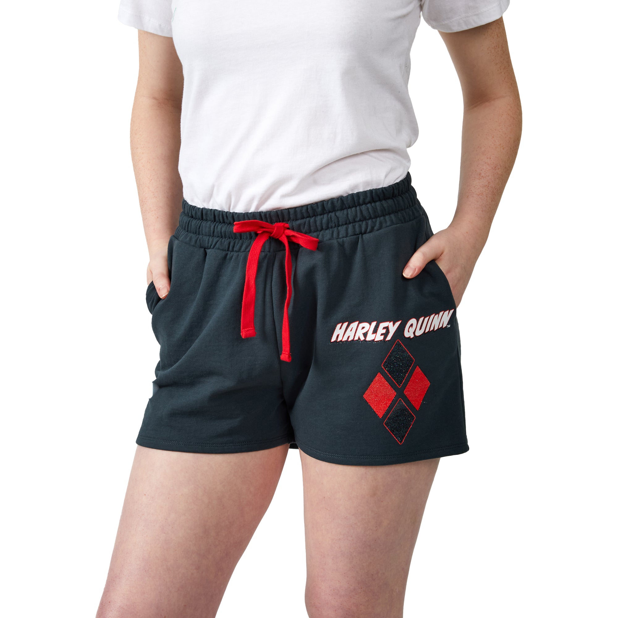 Batman Harley Quinn Diamond Logo Women's Charcoal Sweat Shorts