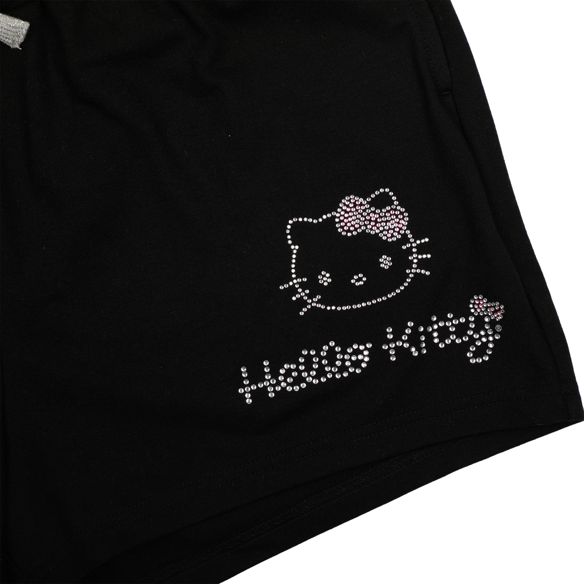 Hello Kitty Rhinestone Face Outline Art Women's Black Sweat Shorts