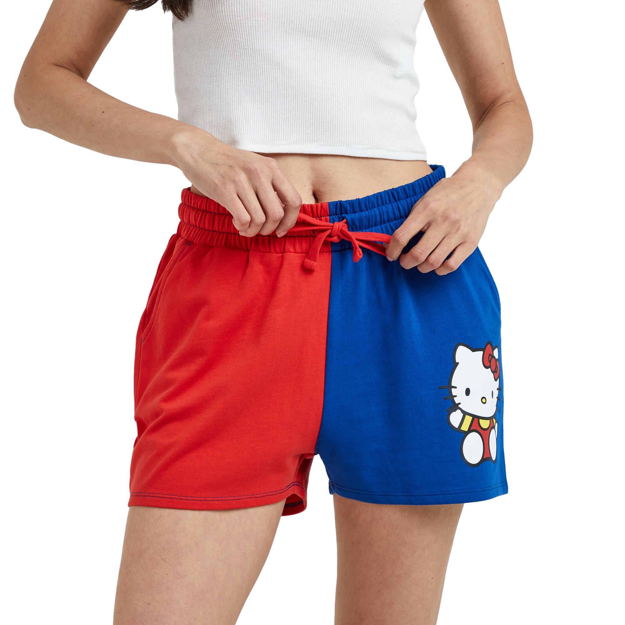 Hello Kitty Character Art Women's Red & Blue Contrast Sweat Shorts
