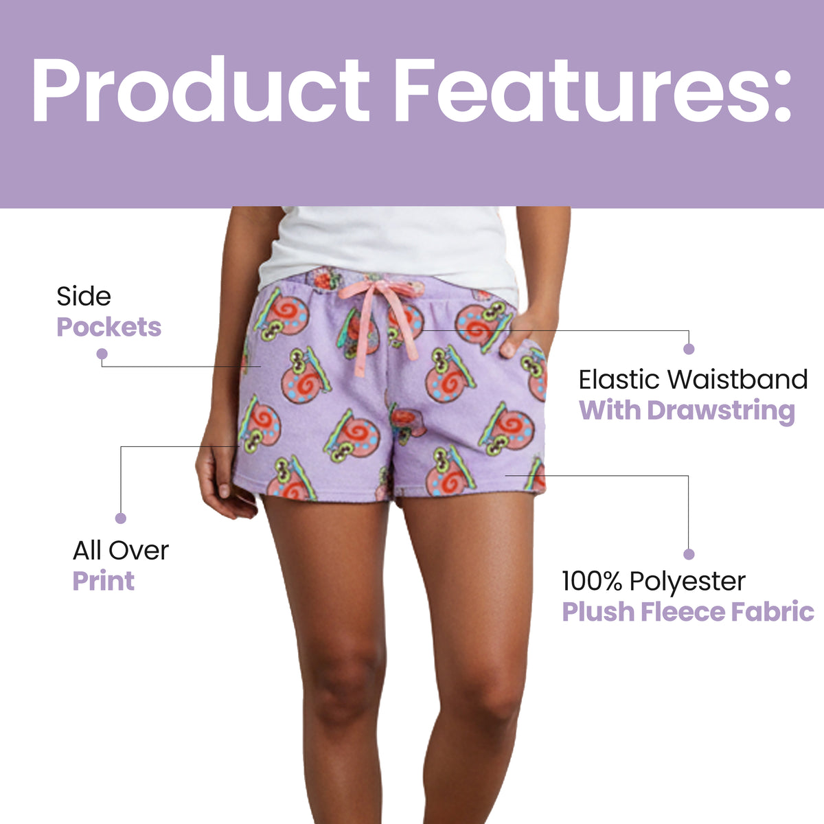 SpongeBob SquarePants Gary the Snail All-Over Print Women's Drawstring Lounge Shorts