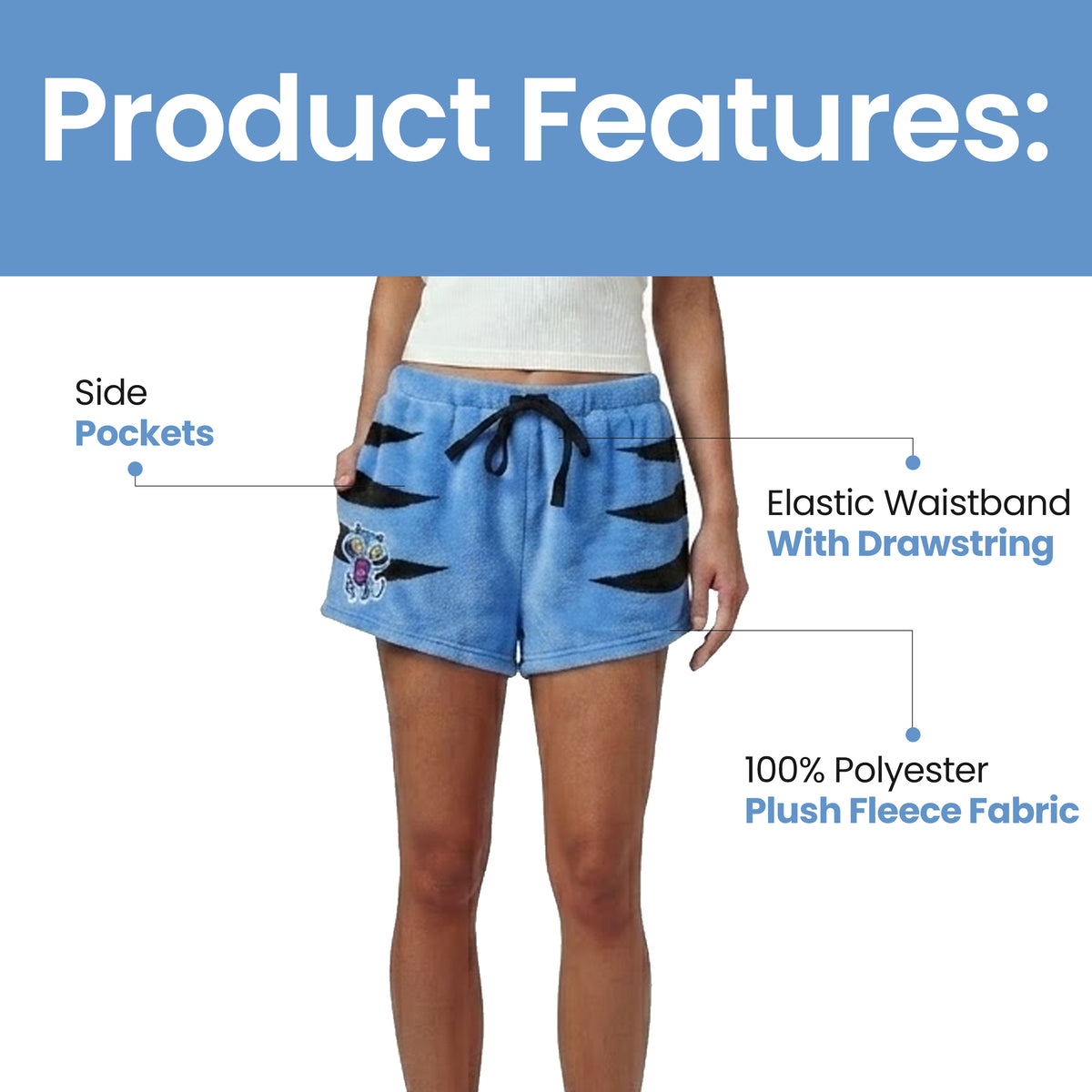KPop Demon Hunters Derpy Tiger Women's Plush Shorts With Drawstring And Pockets