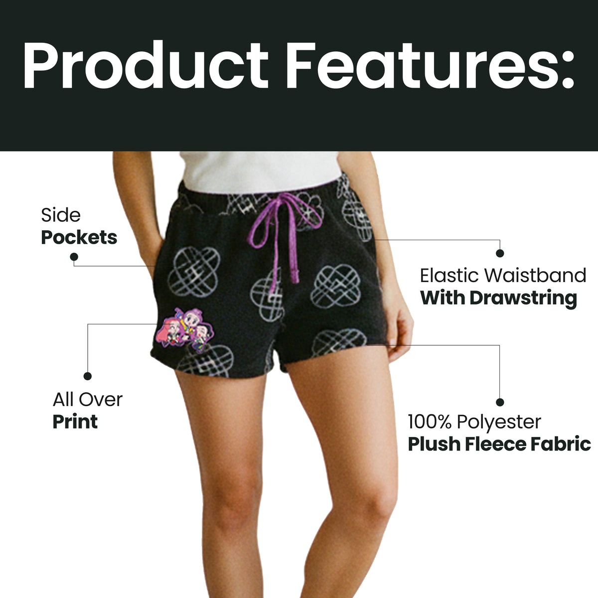 KPop Demon Hunters All-Over Print Women's Plush Shorts With Drawstring And Pockets