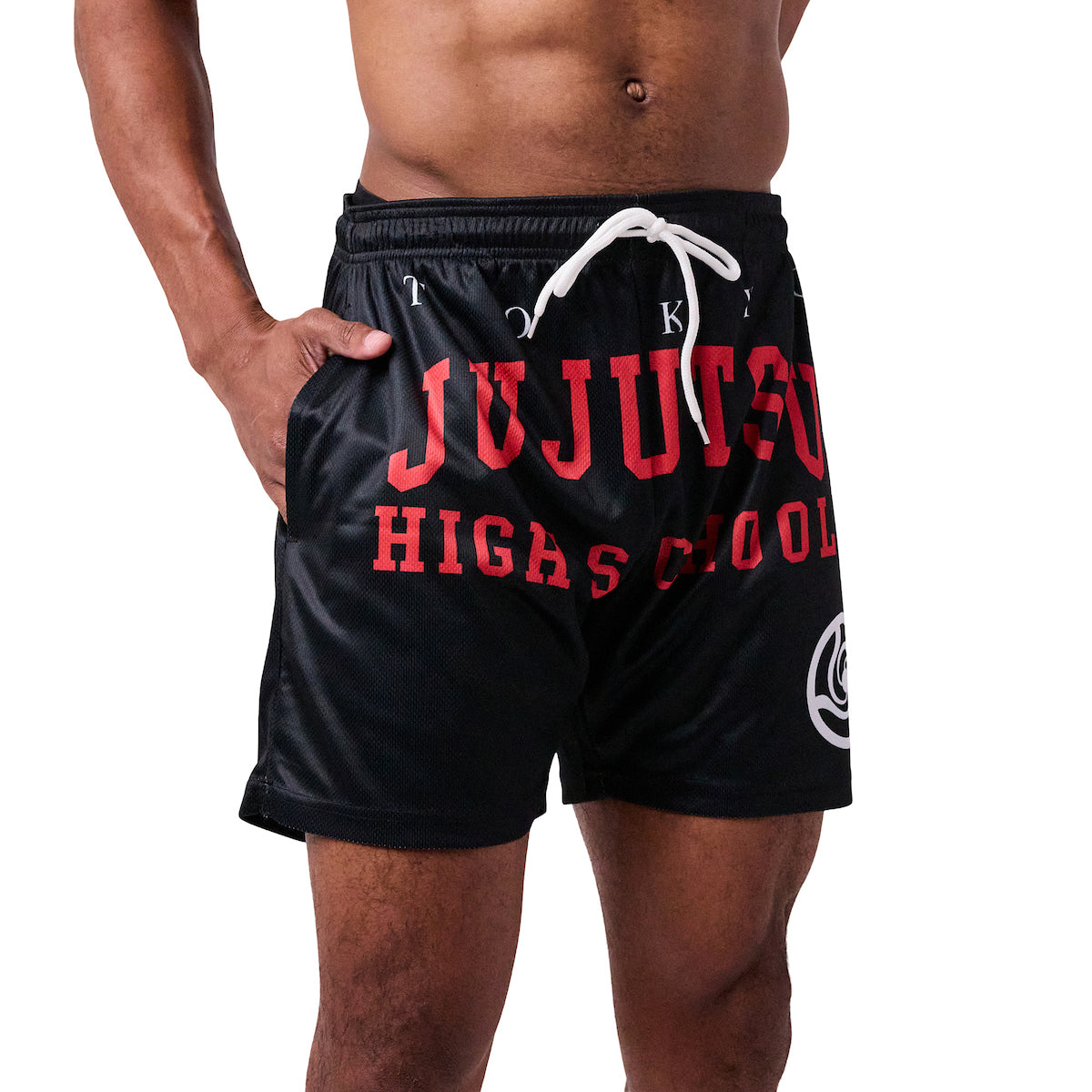 Jujutsu Kaisen High School Men's Black Active Mesh Shorts
