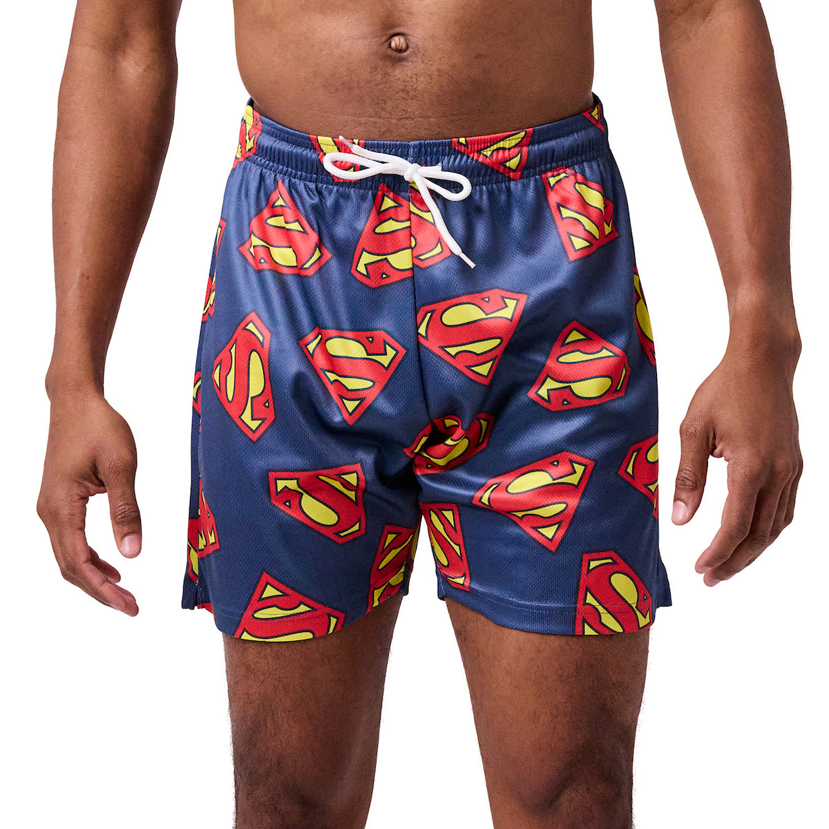Superman Logo All-Over Print Men's Navy Active Mesh Shorts
