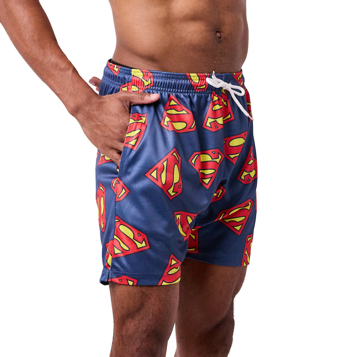 Superman Logo All-Over Print Men's Navy Active Mesh Shorts