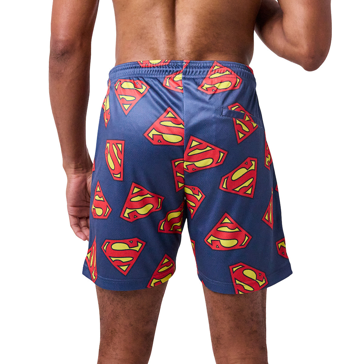 Superman Logo All-Over Print Men's Navy Active Mesh Shorts