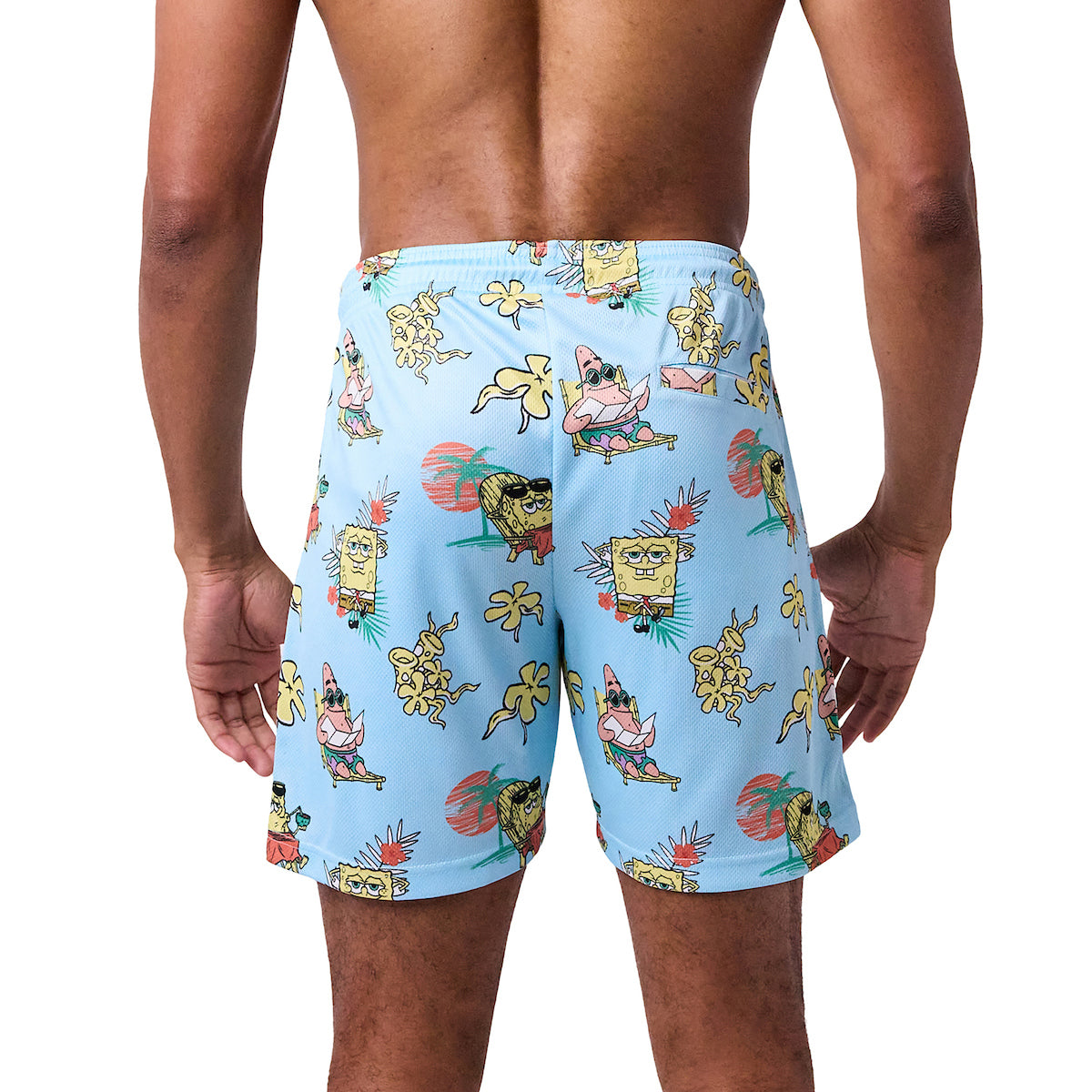 Spongebob Squarepants Beach Day All-Over Print Men's Blue Active Mesh Shorts