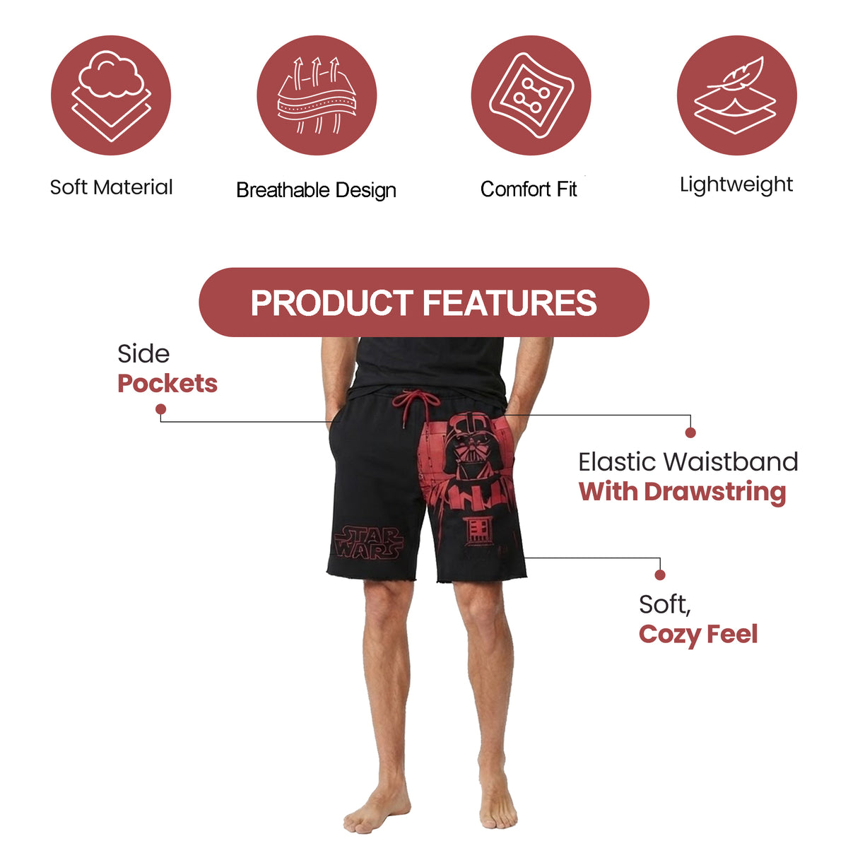 Star Wars Darth Vader Men's Black Cotton Fleece Lounge Shorts