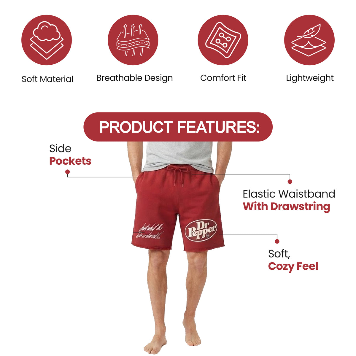 Dr. Pepper Just What The Dr. Ordered Men's Maroon Cotton Fleece Lounge Shorts