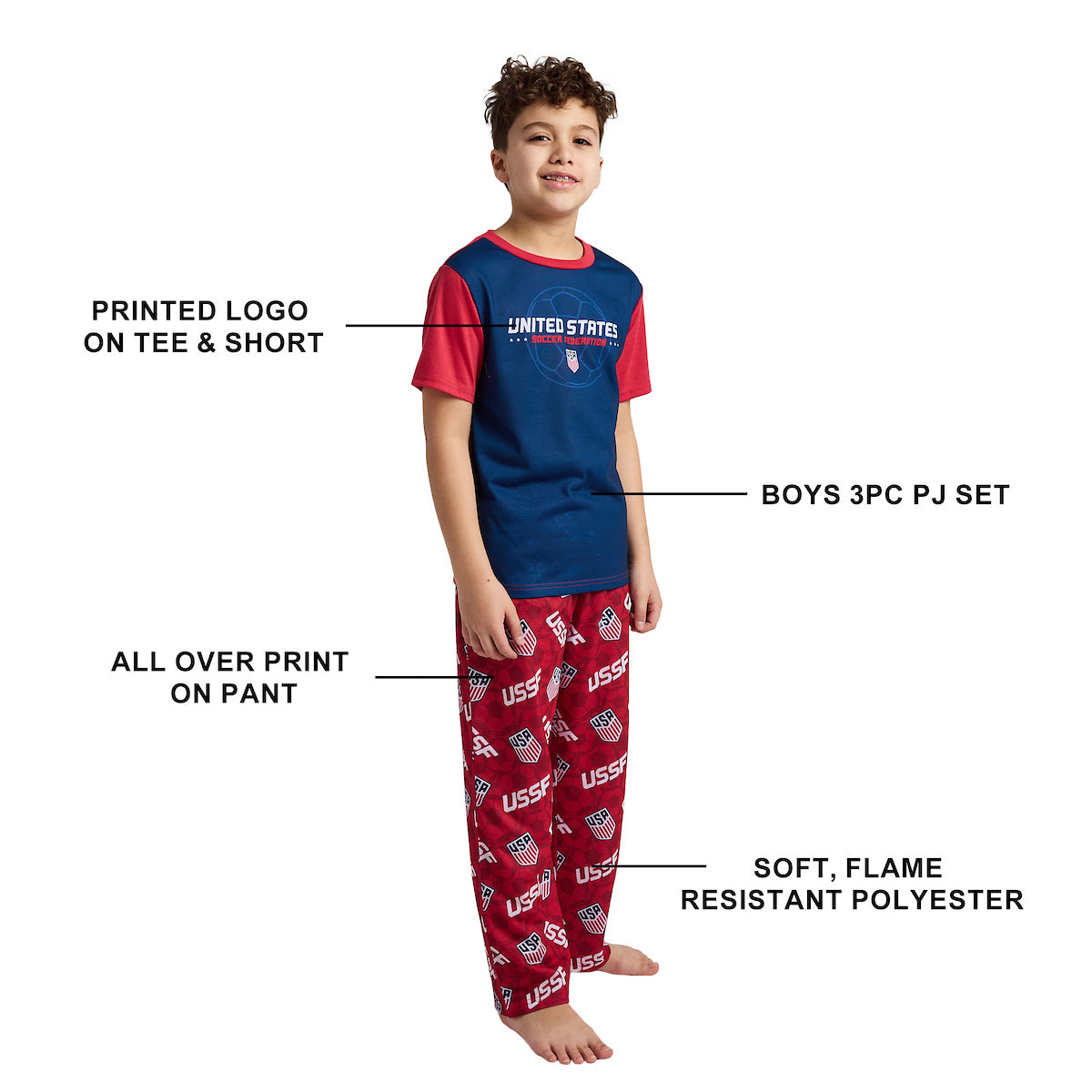 USSF Logos Boy's 3-Pack Pajama Set