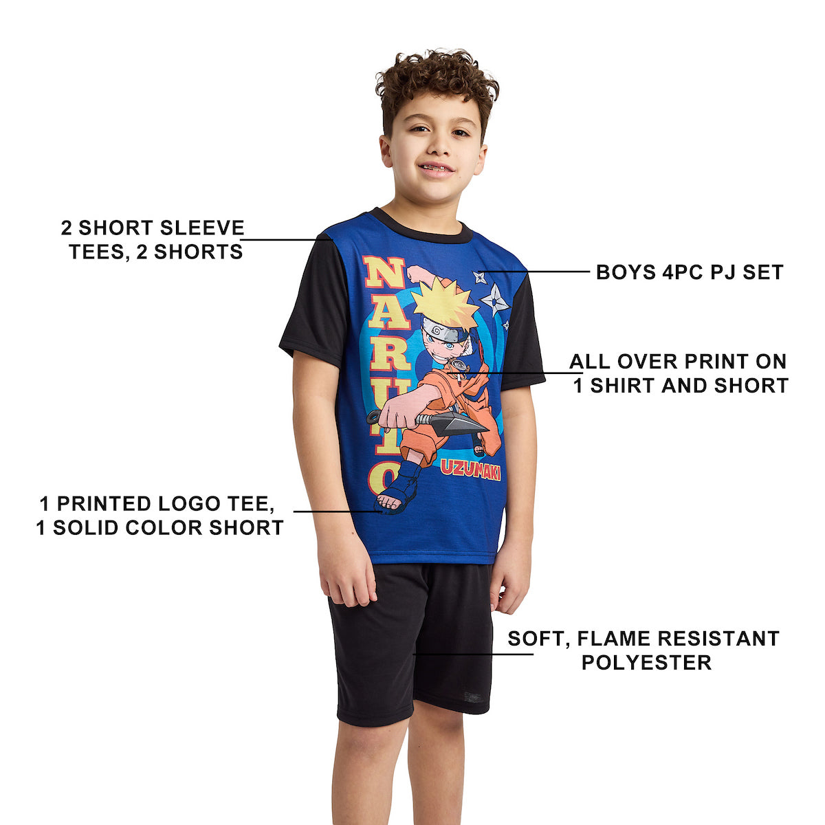 Naruto Uzumaki Boy's 4-Pack Pajama Set